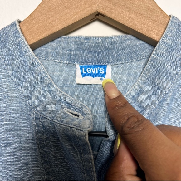 VTG Levi's Women Chambray Tunic Top Large Henley Popover Long Sleeve Coastal - Picture 4 of 12
